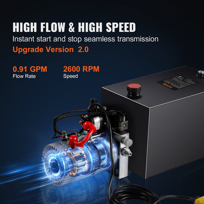 VEVOR Hydraulic Pump 15 Quart Double Acting Dump Trailer Pump Power Unit DC 12V