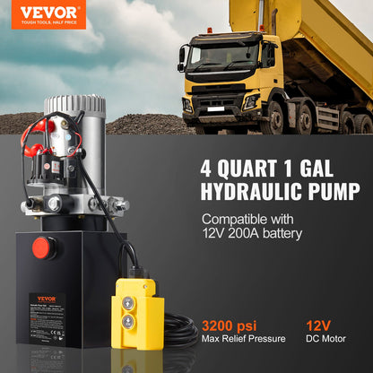 VEVOR Hydraulic Pump, 4 Quart Hydraulic Power Unit, Single Acting Dump Trailer Pump,