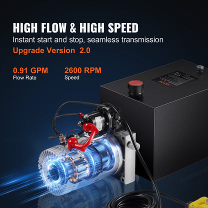 Hydraulic Power Unit, Single Acting Pump, 4L Capacity, 3200 PSI, 12V DC