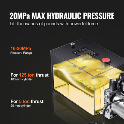 Hydraulic Power Unit, 5 Gal, 1.6 kW, 3200 PSI, for Dump Trailers and Lifting