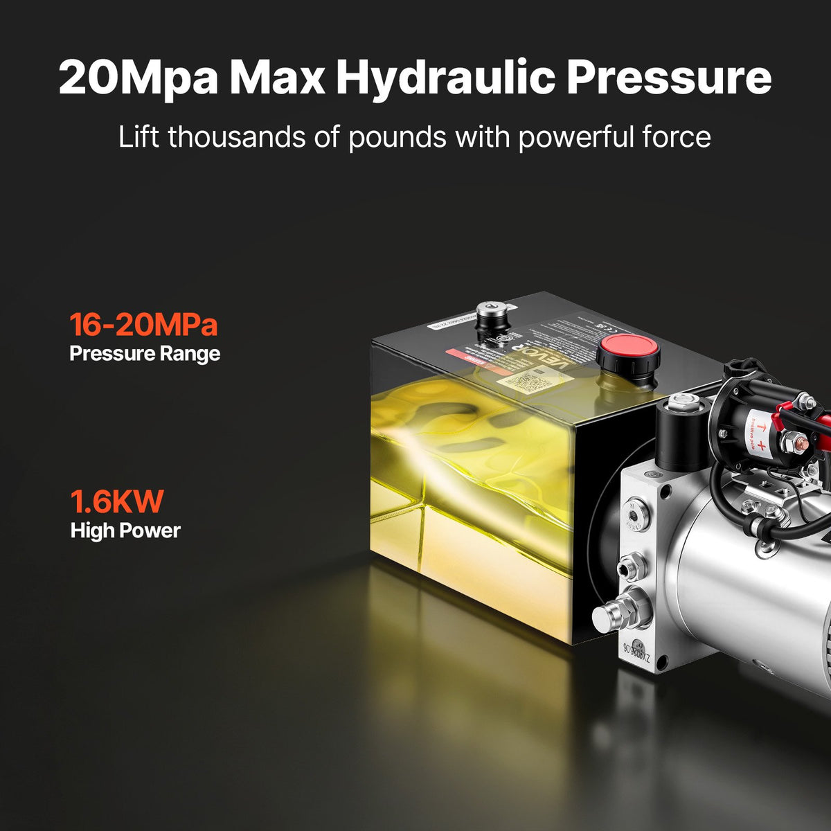 4L Hydraulic Pump, Single Acting Hydraulic Power Unit, 22Mpa Max Relief Pressure, 3.4L/Min Flow Rate, DC12V 1.6KW Hydraulic Power Unit for Dump Trailer Car Lifting (Horizontal Installation)