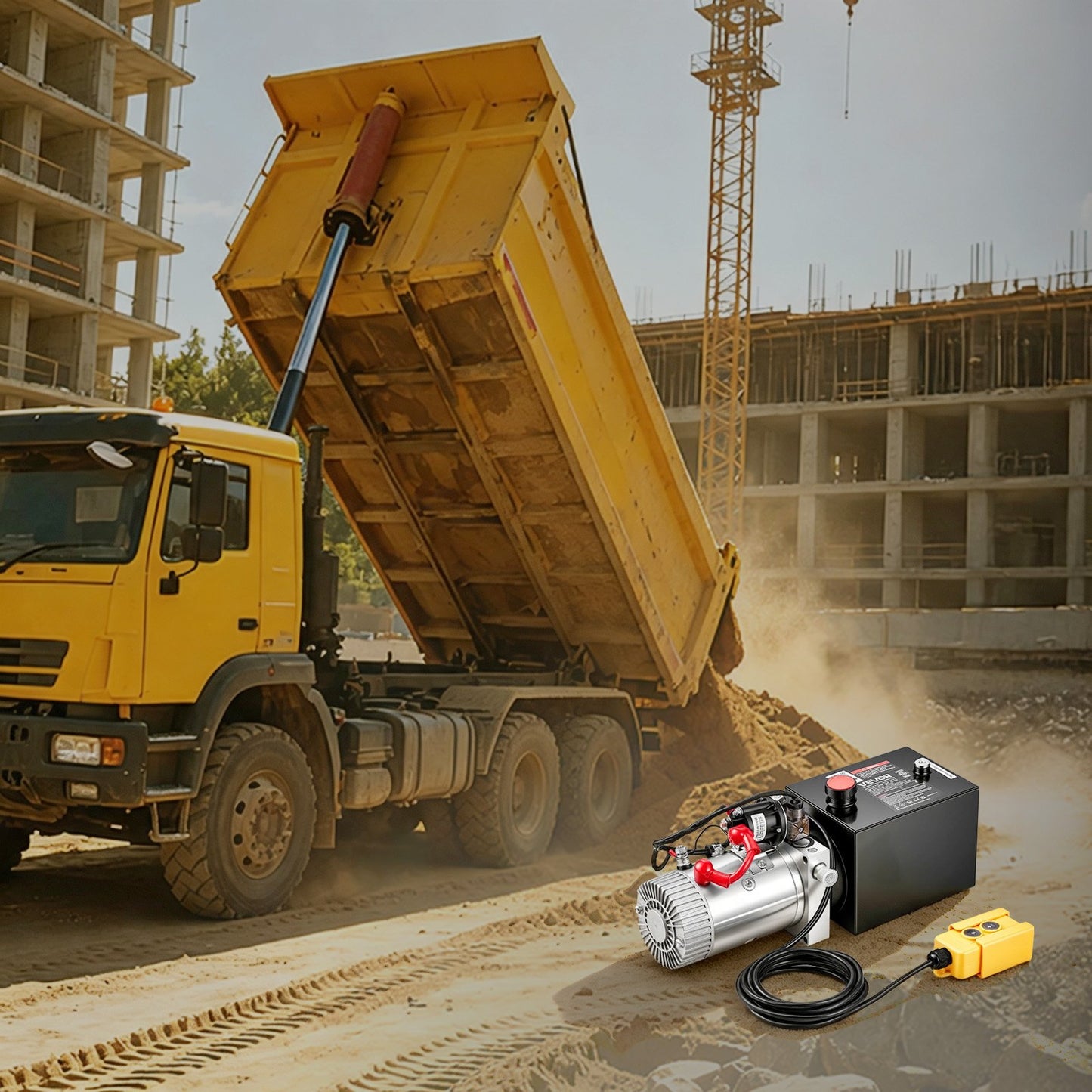 4L Hydraulic Pump, Single Acting Hydraulic Power Unit, 22Mpa Max Relief Pressure, 3.4L/Min Flow Rate, DC12V 1.6KW Hydraulic Power Unit for Dump Trailer Car Lifting (Horizontal Installation)