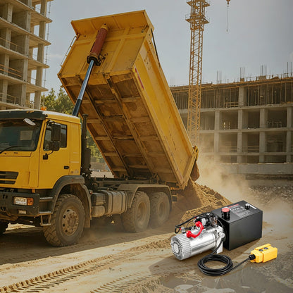 4L Hydraulic Pump, Single Acting Hydraulic Power Unit, 22Mpa Max Relief Pressure, 3.4L/Min Flow Rate, DC12V 1.6KW Hydraulic Power Unit for Dump Trailer Car Lifting (Horizontal Installation)