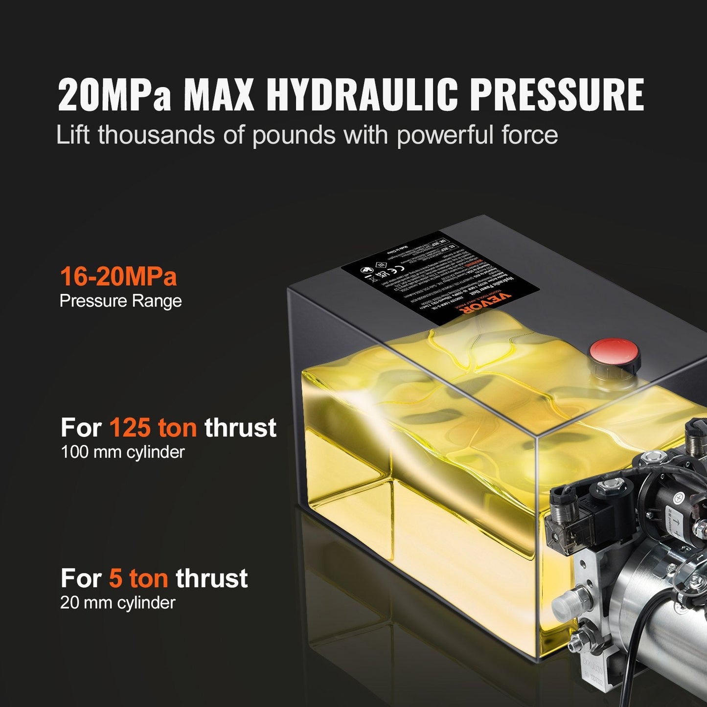Hydraulic Pump 1.5 m³ Double Acting Dump Trailer Power Unit 12V DC