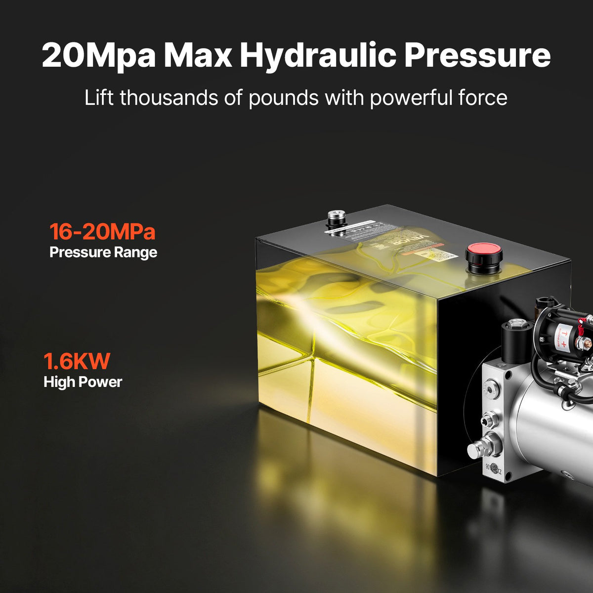 12L Hydraulic Pump, Single Acting Hydraulic Power Unit, 22Mpa Max Relief Pressure, 3.4L/Min Flow Rate, DC12V 1.6KW Hydraulic Power Unit for Dump Trailer Car Lifting (Horizontal Installation)