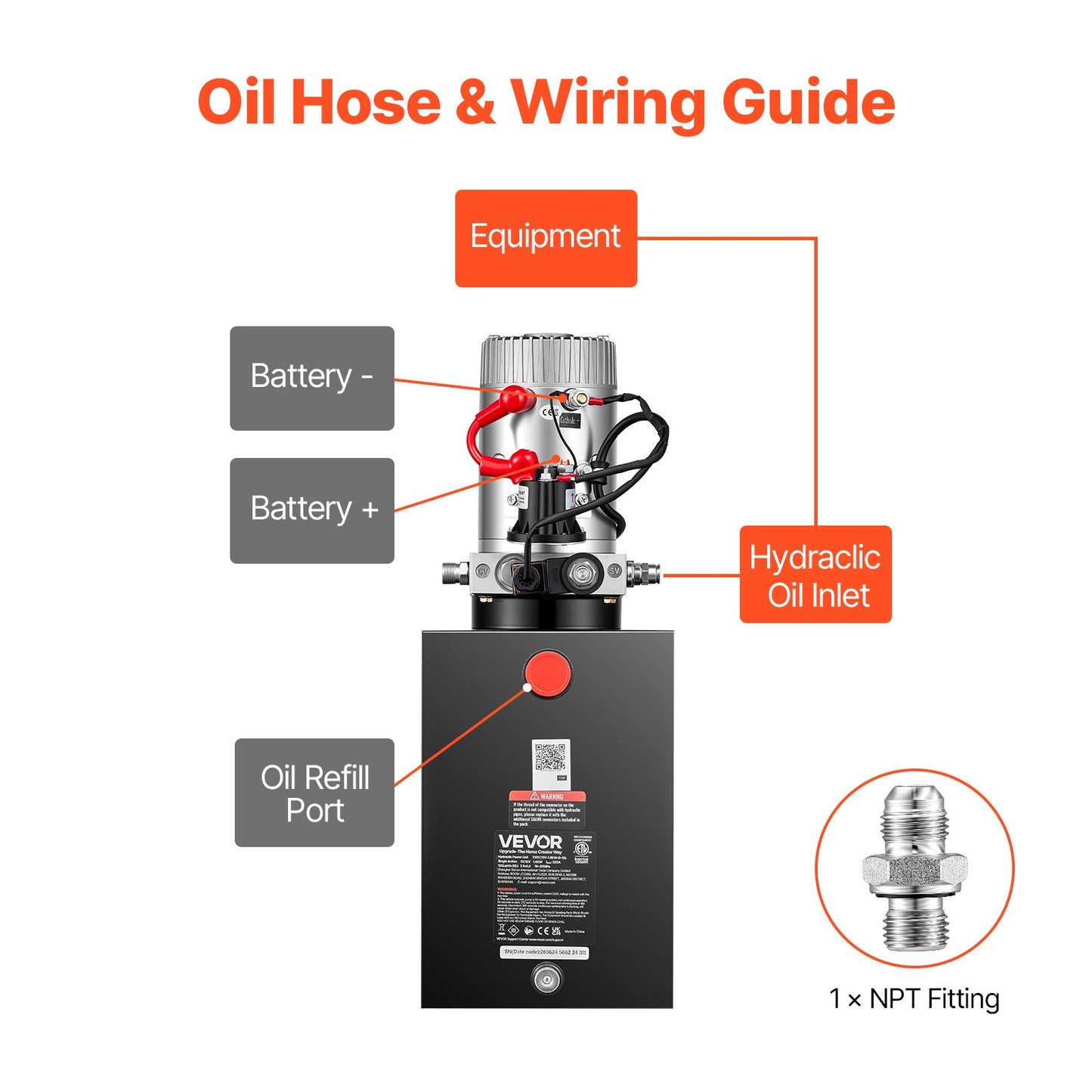 12L Hydraulic Pump, Single Acting Hydraulic Power Unit, 22Mpa Max Relief Pressure, 3.4L/Min Flow Rate, DC12V 1.6KW Hydraulic Power Unit for Dump Trailer Car Lifting (Horizontal Installation)