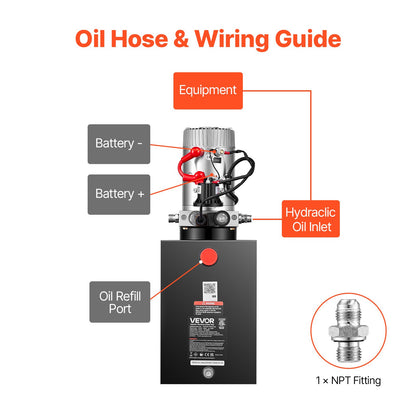 12L Hydraulic Pump, Single Acting Hydraulic Power Unit, 22Mpa Max Relief Pressure, 3.4L/Min Flow Rate, DC12V 1.6KW Hydraulic Power Unit for Dump Trailer Car Lifting (Horizontal Installation)