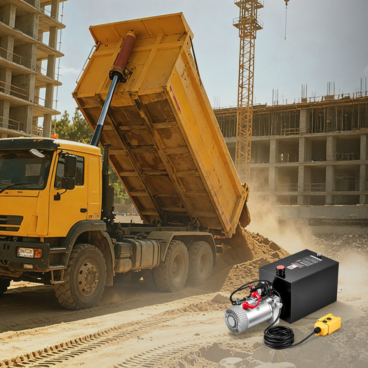 12L Hydraulic Pump, Single Acting Hydraulic Power Unit, 22Mpa Max Relief Pressure, 3.4L/Min Flow Rate, DC12V 1.6KW Hydraulic Power Unit for Dump Trailer Car Lifting (Horizontal Installation)