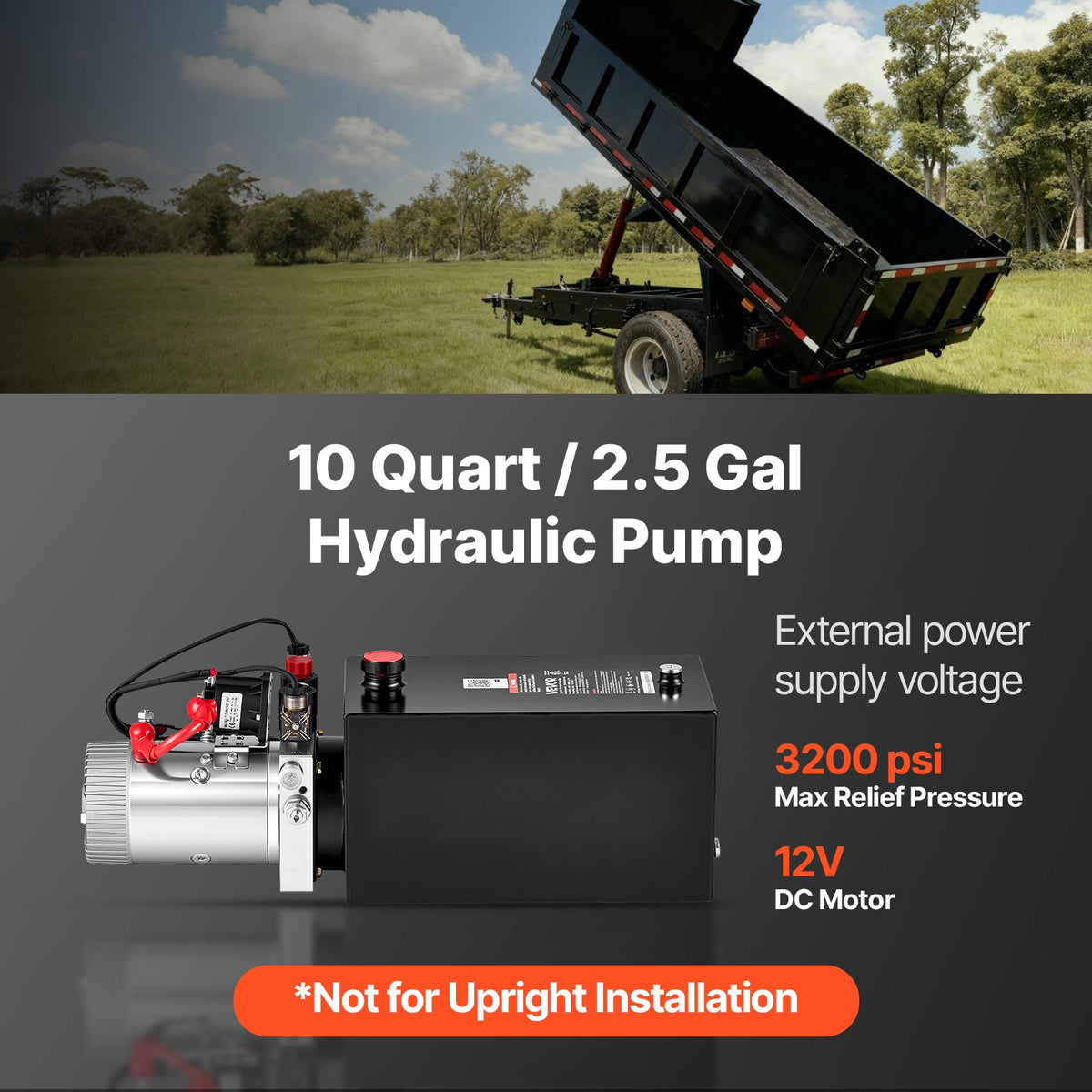 10L Hydraulic Pump, Double Acting Hydraulic Trailer Pump, 22Mpa Max Relief Pressure, 3.4L/Min Flow Rate, DC12V 1.6KW Power Unit for Dump Trailer Car Lifting (Horizontal Installation)