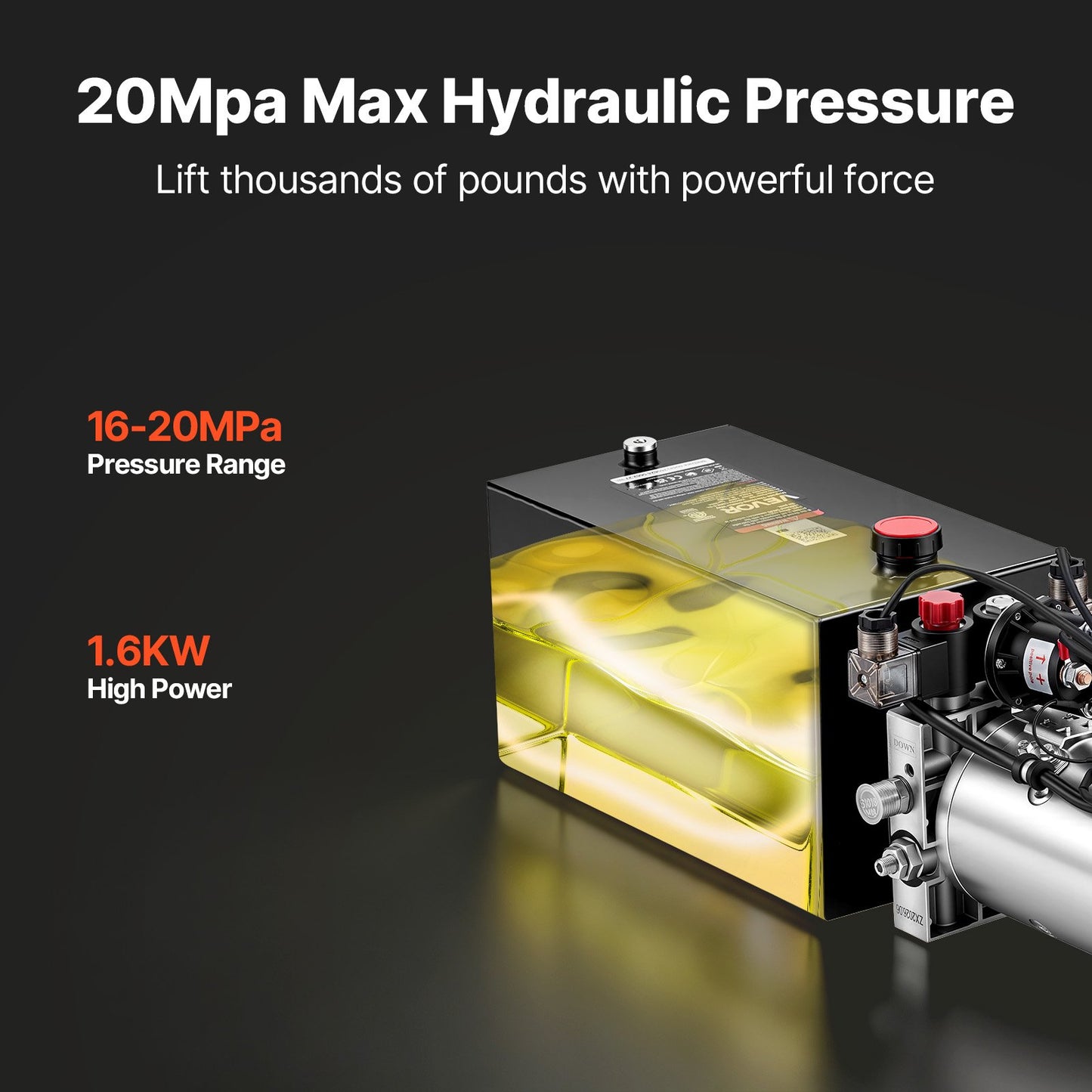 10L Hydraulic Pump, Double Acting Hydraulic Trailer Pump, 22Mpa Max Relief Pressure, 3.4L/Min Flow Rate, DC12V 1.6KW Power Unit for Dump Trailer Car Lifting (Horizontal Installation)