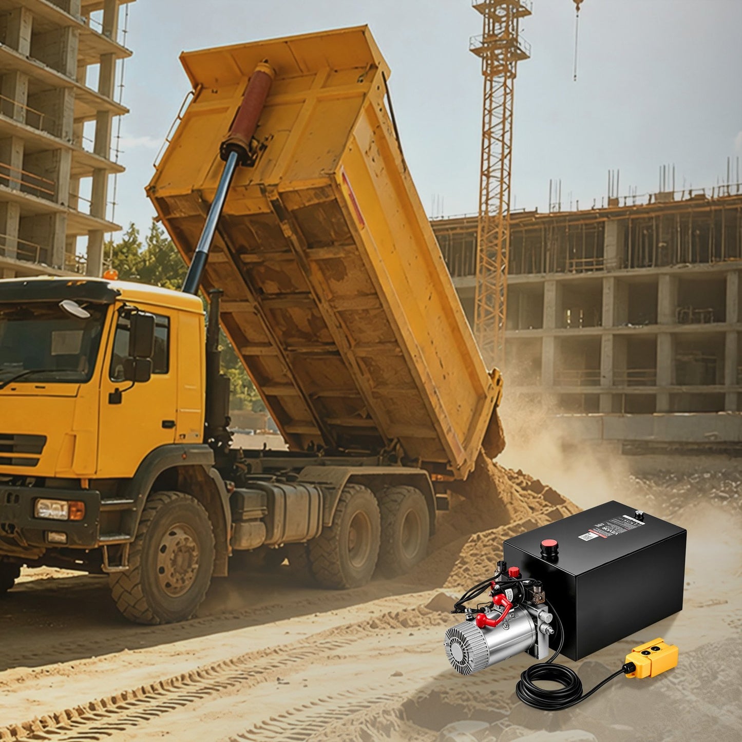 10L Hydraulic Pump, Double Acting Hydraulic Trailer Pump, 22Mpa Max Relief Pressure, 3.4L/Min Flow Rate, DC12V 1.6KW Power Unit for Dump Trailer Car Lifting (Horizontal Installation)