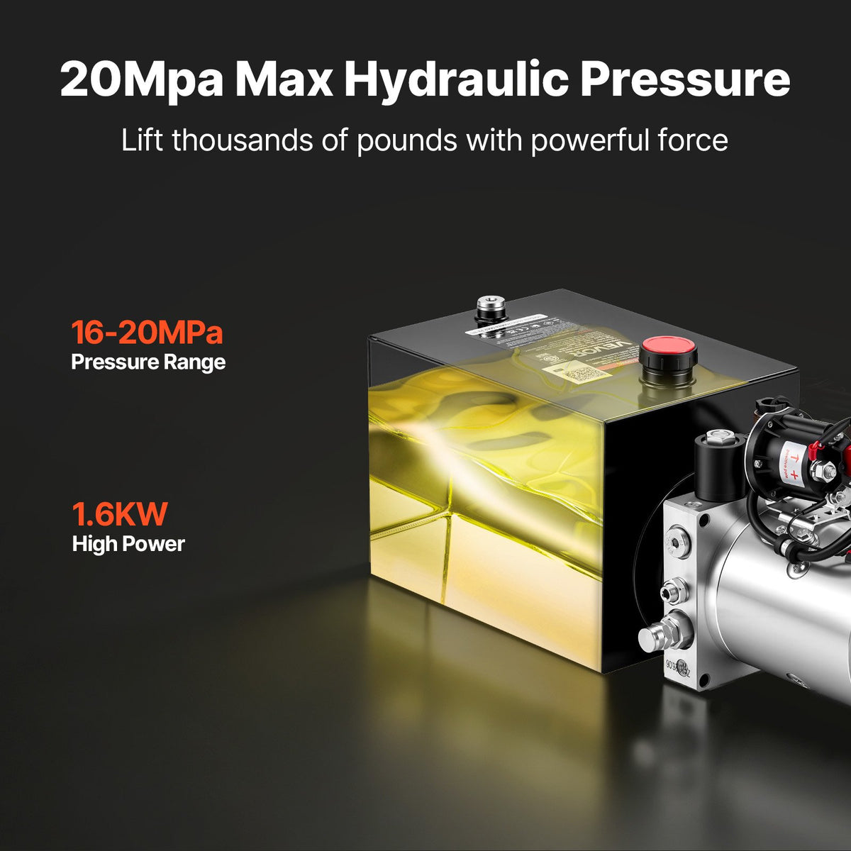 8L Hydraulic Pump, Single Acting Hydraulic Power Unit, 22Mpa Max Relief Pressure, 3.4L/Min Flow Rate, DC12V 1.6KW Hydraulic Power Unit for Dump Trailer Car Lifting (Horizontal Installation)