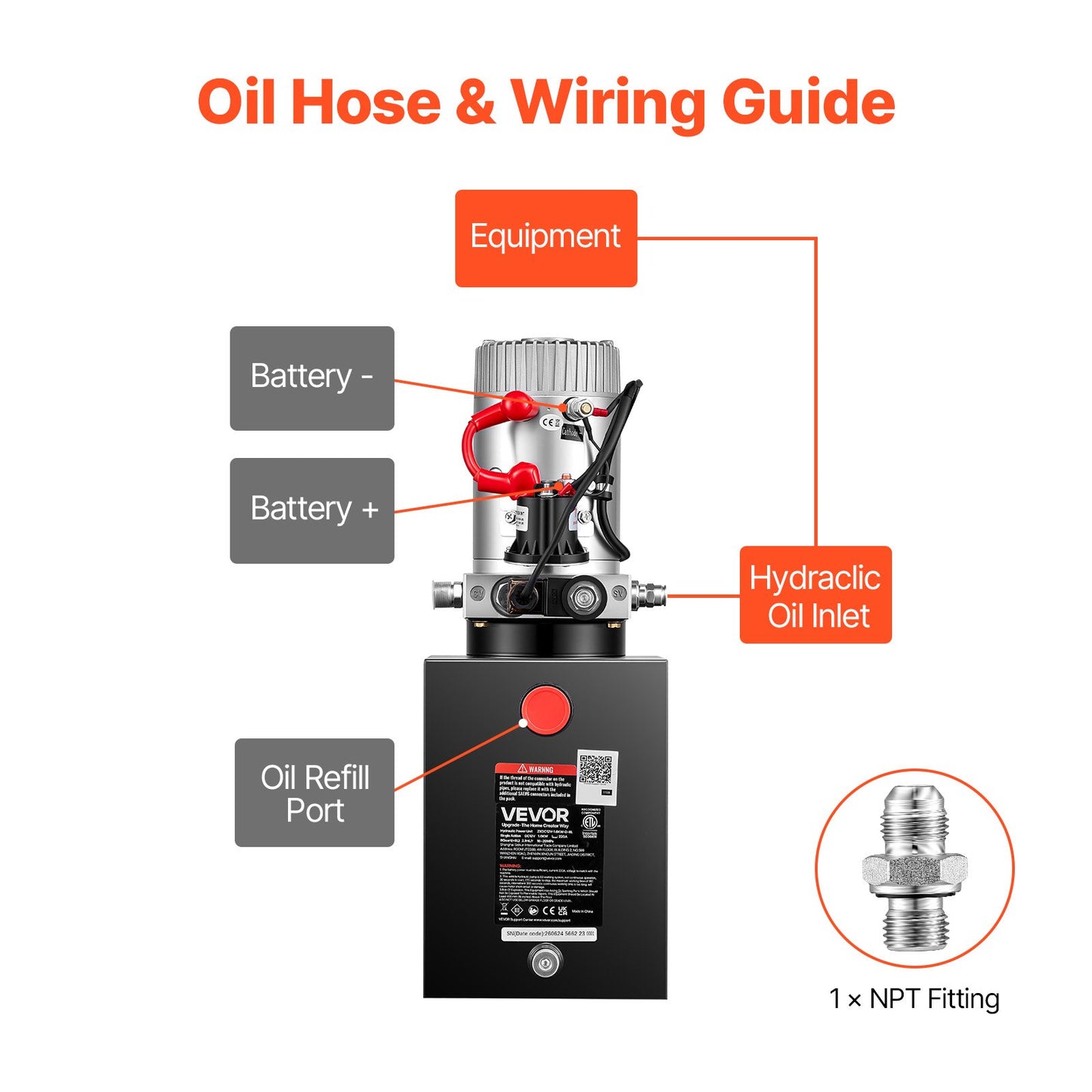 8L Hydraulic Pump, Single Acting Hydraulic Power Unit, 22Mpa Max Relief Pressure, 3.4L/Min Flow Rate, DC12V 1.6KW Hydraulic Power Unit for Dump Trailer Car Lifting (Horizontal Installation)