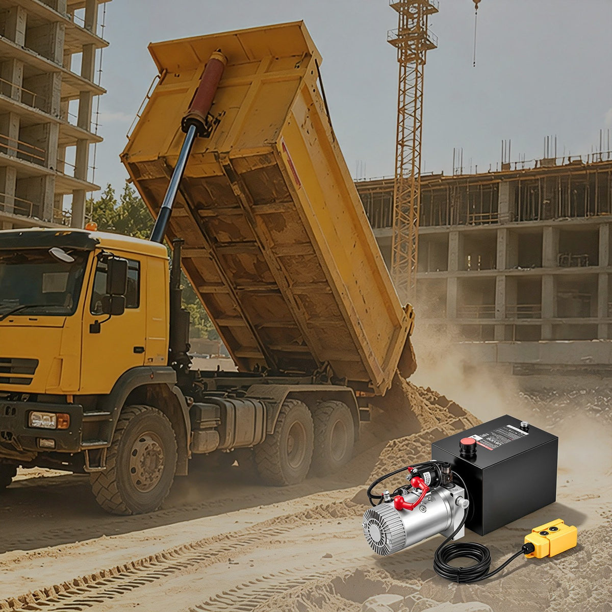 8L Hydraulic Pump, Single Acting Hydraulic Power Unit, 22Mpa Max Relief Pressure, 3.4L/Min Flow Rate, DC12V 1.6KW Hydraulic Power Unit for Dump Trailer Car Lifting (Horizontal Installation)