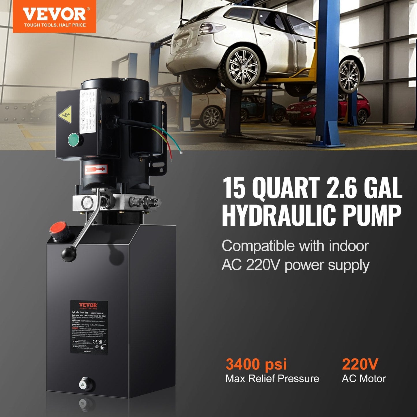Hydraulic Pump, 15 Quart Power Unit for Dump Trailer, 3200 PSI, 22.65 kg