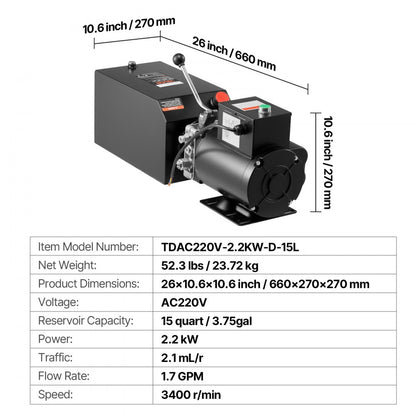 Hydraulic Pump Power Unit AC 220V 15 Quart Single Acting Hydraulic Unit