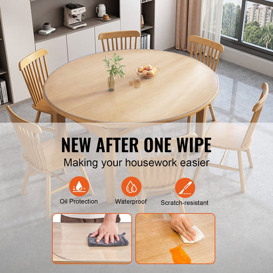 Round Clear Table Protector, 1.07 m Diameter, 1.5 mm Thick, Waterproof PVC Cover