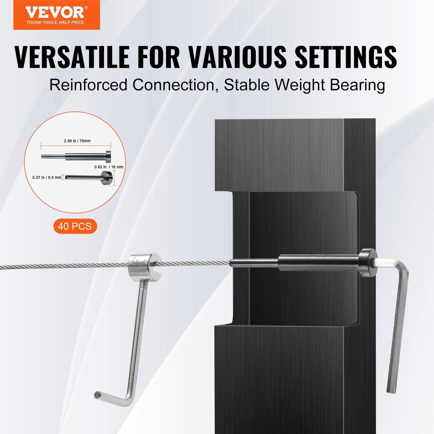 40 Pack Stainless Steel Cable Railing Kit, 3.2mm for Wood/Metal Posts