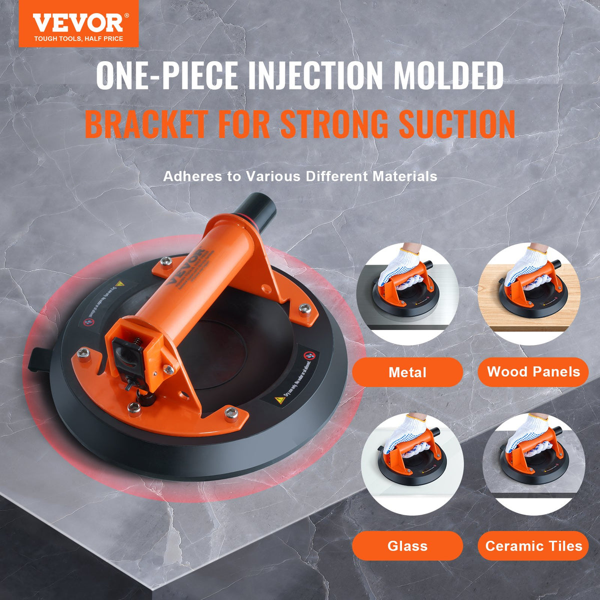 VEVOR Glass Suction Cup, 203 mm 278 kg Capacity, Vacuum Suction Cup with ABS Handle
