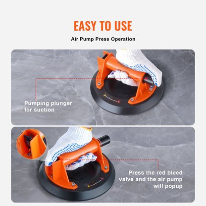 VEVOR Glass Suction Cup, 203 mm 278 kg Capacity, Vacuum Suction Cup with ABS Handle