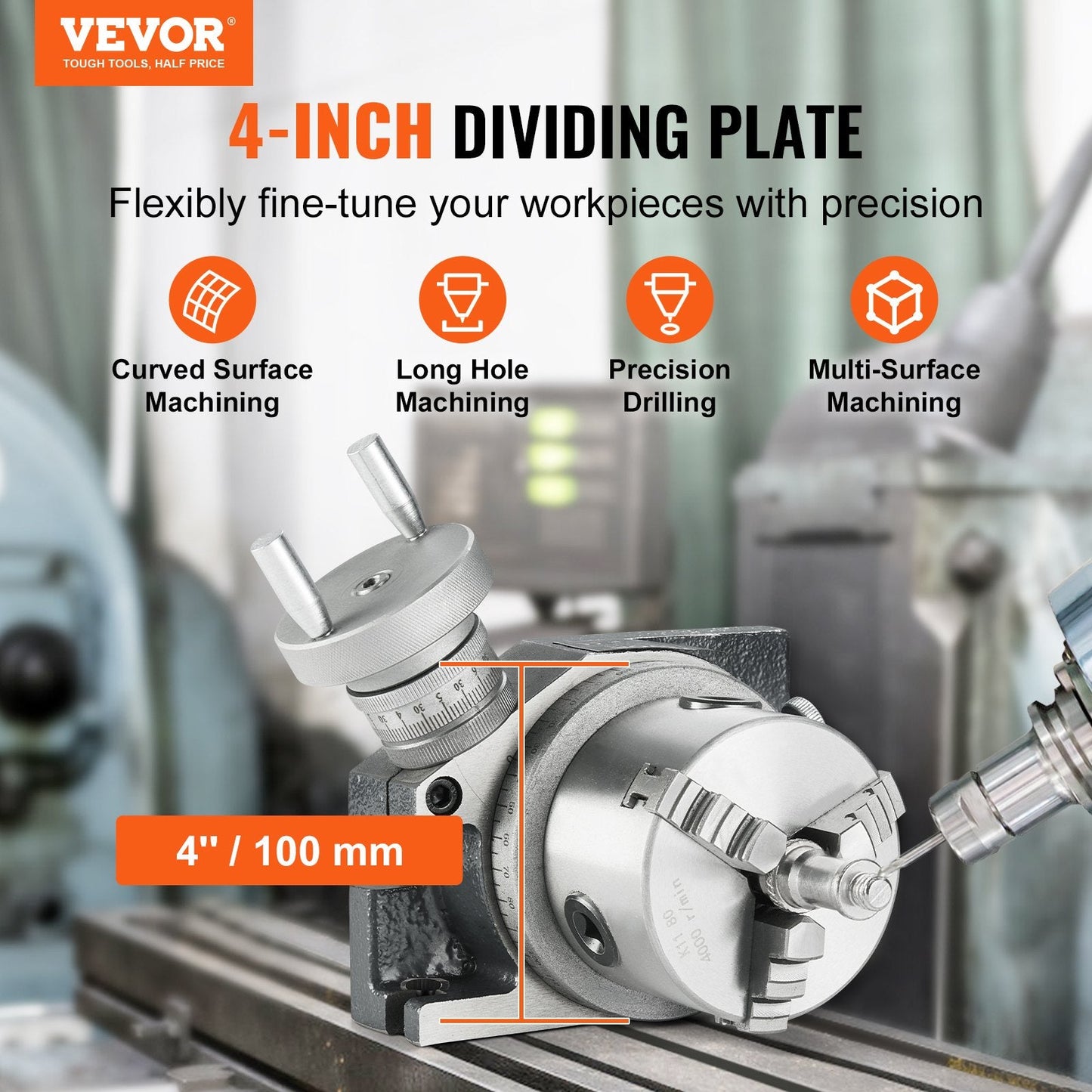 4" (0.1m) Rotary Table with 80mm 3-Jaw Chuck for Milling Machines