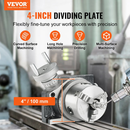 4" (0.1m) Rotary Table with 80mm 3-Jaw Chuck for Milling Machines