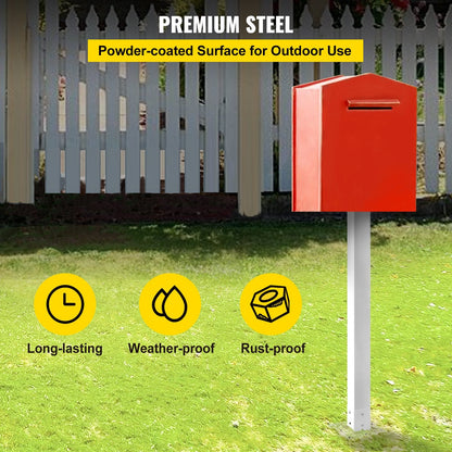 White Powder-Coated Mailbox Stand, 1.09m High Steel Post for Outdoor Use