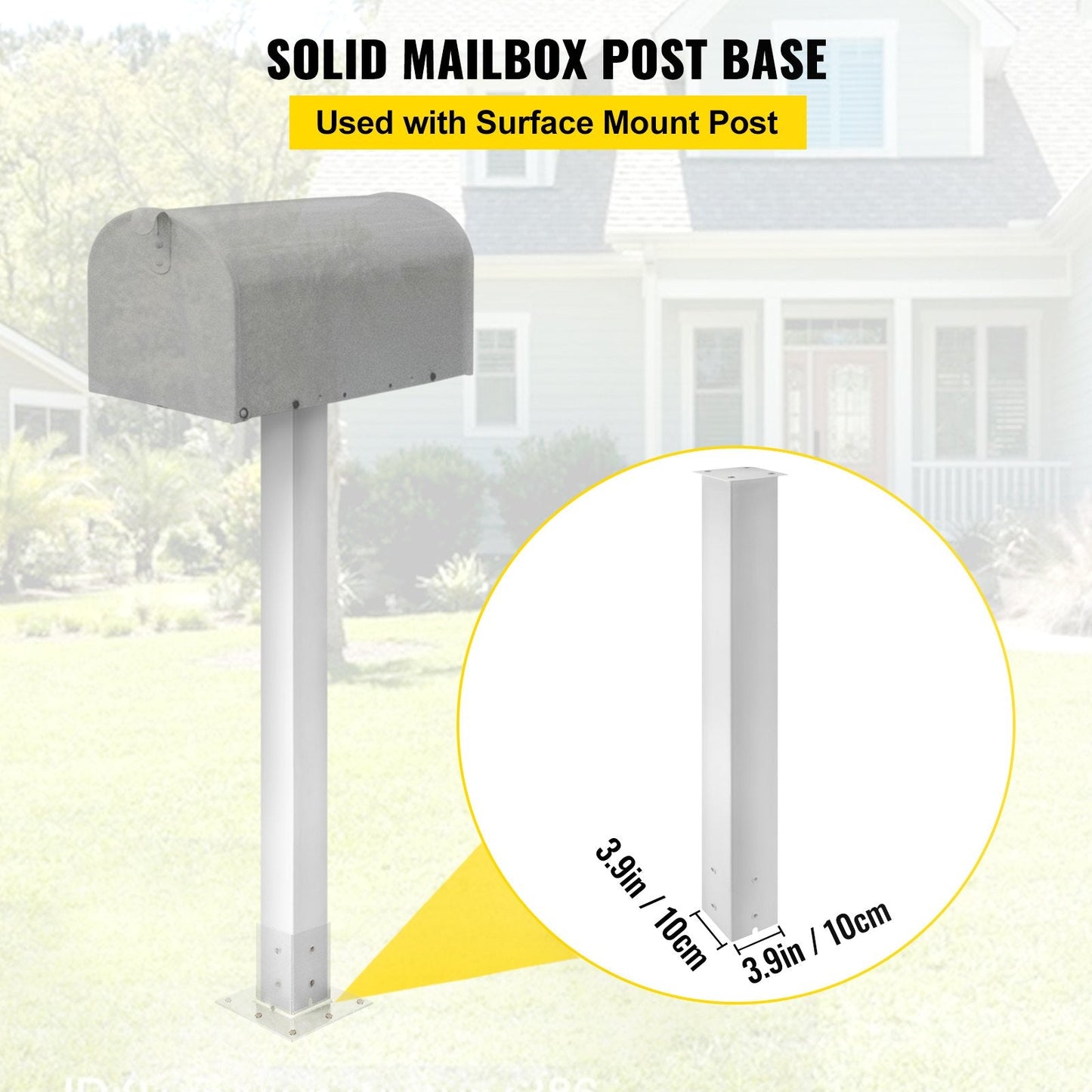 White Powder-Coated Mailbox Stand, 1.09m High Steel Post for Outdoor Use