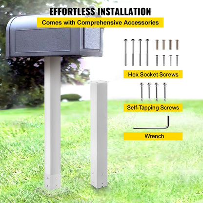 White Powder-Coated Mailbox Stand, 1.09m High Steel Post for Outdoor Use