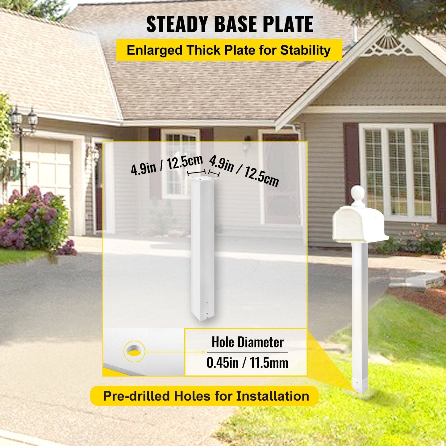 White Powder-Coated Mailbox Stand, 1.09m High Steel Post for Outdoor Use