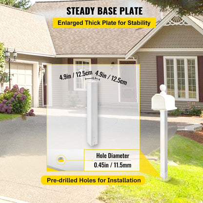 White Powder-Coated Mailbox Stand, 1.09m High Steel Post for Outdoor Use