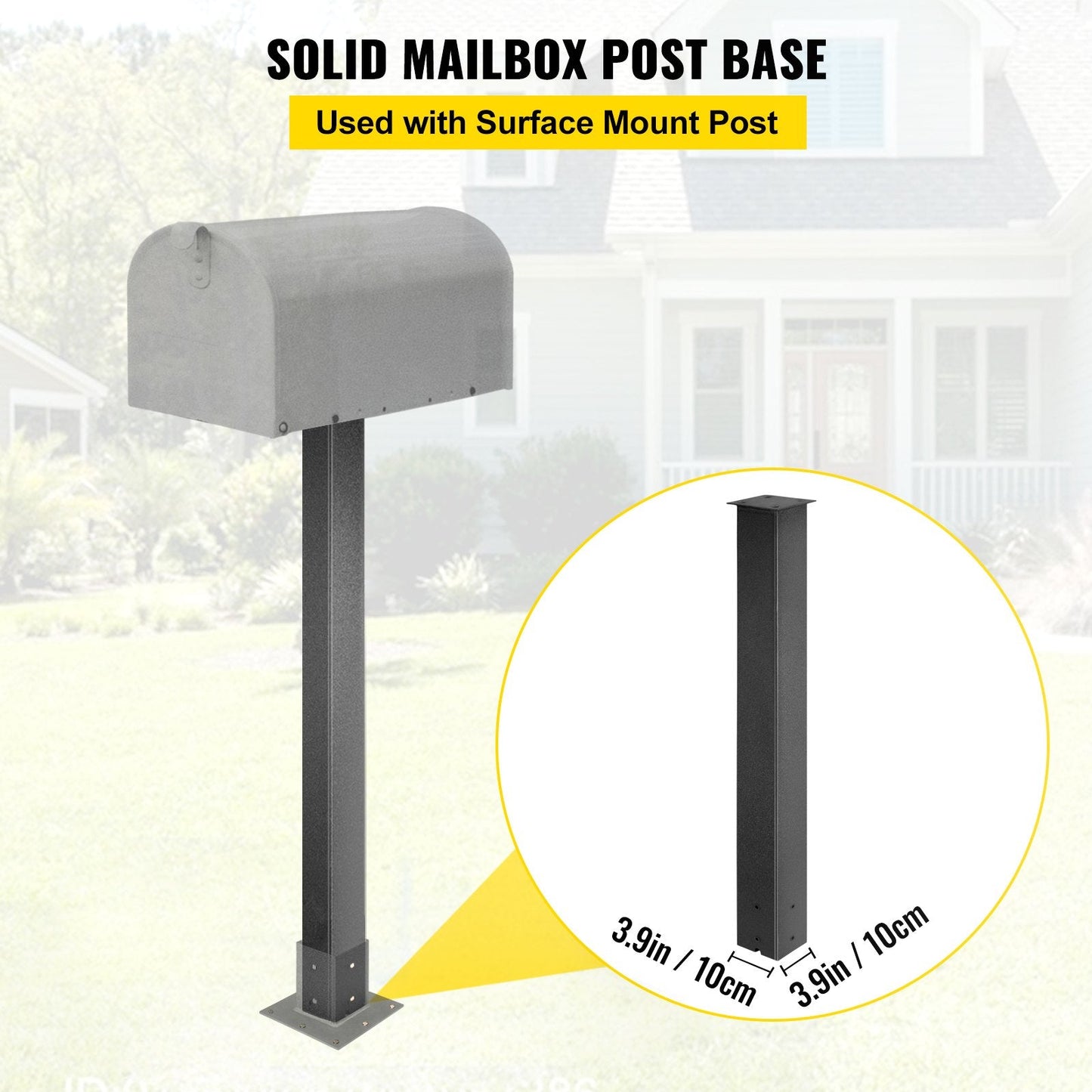 Black Powder-Coated Steel Mailbox Post Stand, 1.09m Height, 4.5kg, Easy Install