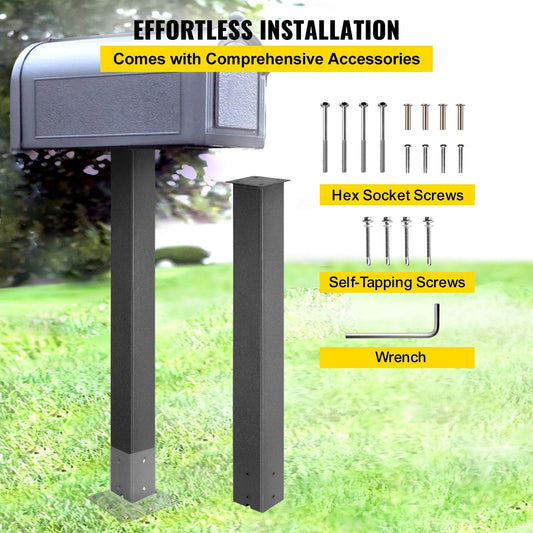 Black Powder-Coated Steel Mailbox Post Stand, 1.09m Height, 4.5kg, Easy Install