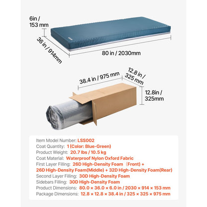 VEVOR Hospital Medical Bed Mattress 153 mm Water Resistant Non Slip Foam 159 kg