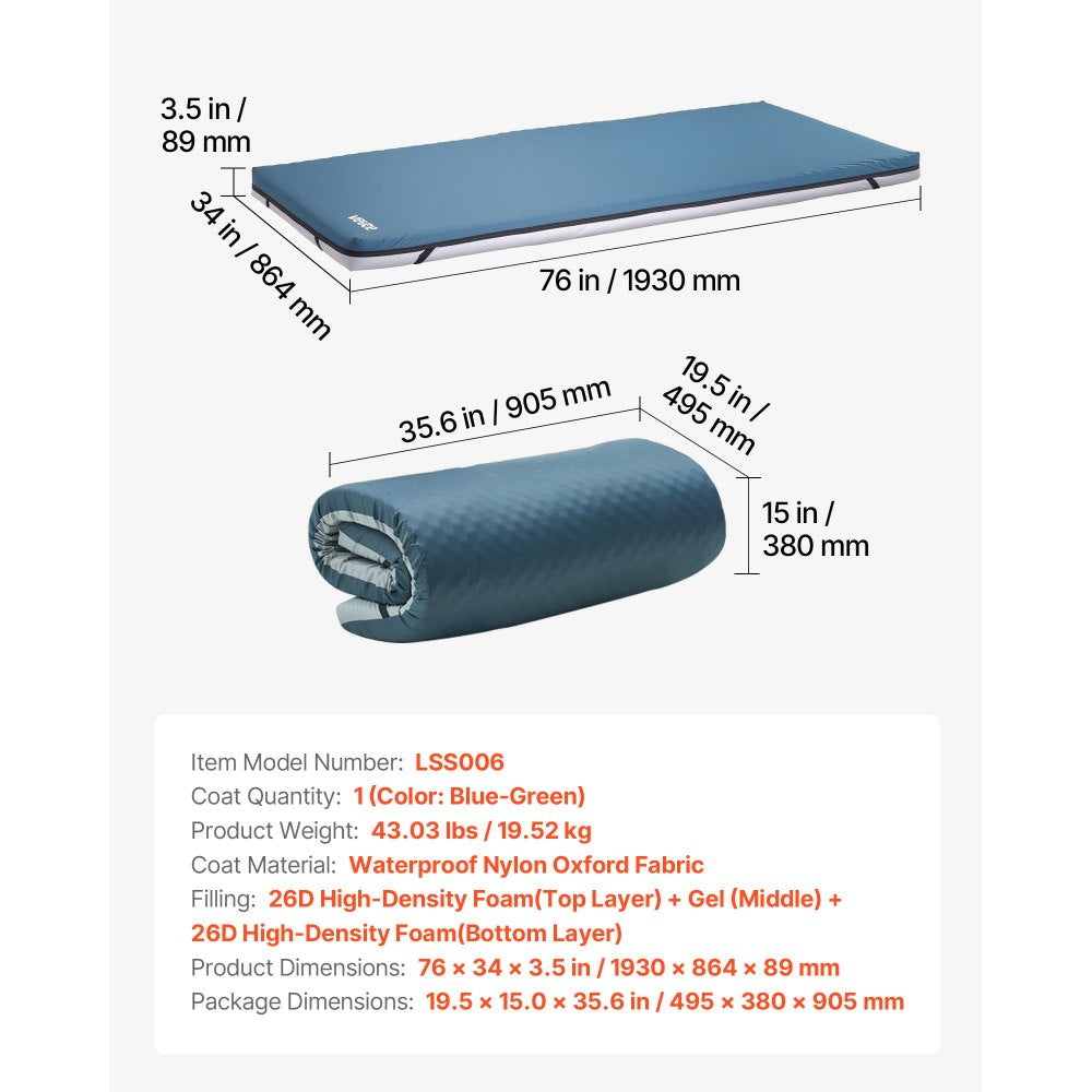 VEVOR Hospital Medical Bed Mattress 89 mm Water Resistant Non Slip Home Foam