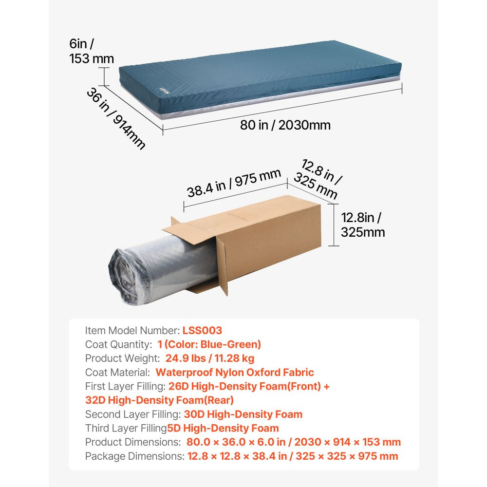 VEVOR Hospital Medical Bed Mattress 153 mm Water Resistant Non Slip Foam 204 kg