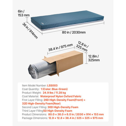 VEVOR Hospital Medical Bed Mattress 153 mm Water Resistant Non Slip Foam 204 kg