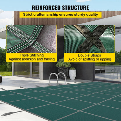 Green Safety Cover for 4.3x7.9m Inground Pools - Winter Mesh Design