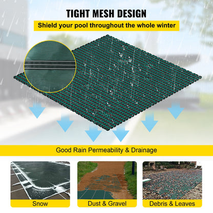 Green Safety Cover for 4.3x7.9m Inground Pools - Winter Mesh Design
