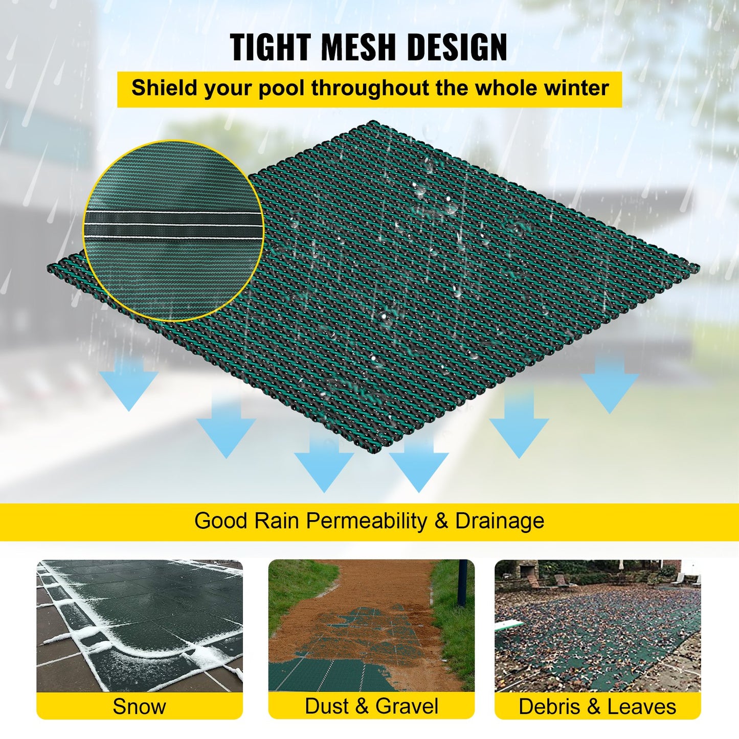 VEVOR Pool Safety Cover Fits 16x30ft Rectangle Inground Safety Pool Cover Green