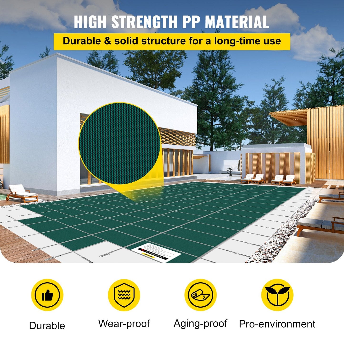 Green Mesh Safety Cover for 16x32m Inground Pools with 4x8m Steps