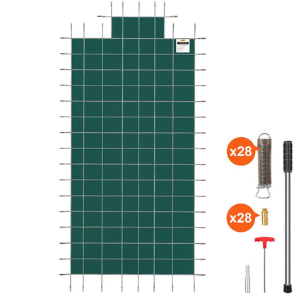 Green Mesh Safety Cover for 16x32m Inground Pools with 4x8m Steps