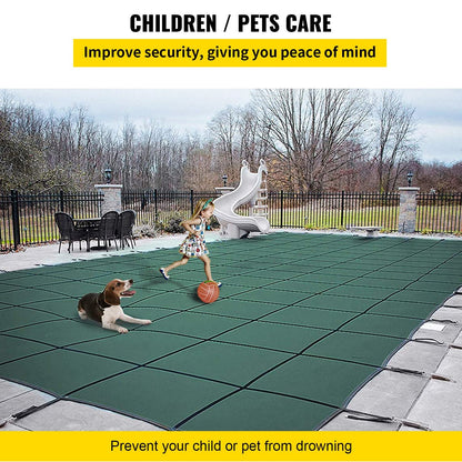 Inground Pool Safety Cover - Green Mesh, Fits 5.5x11m Pool with 1.2x2.4m Steps
