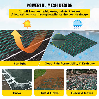 VEVOR Pool Safety Cover Fits18x36ft Inground Safety Pool Cover Green Mesh with 4x8ft