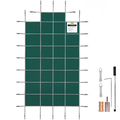 Inground Pool Safety Cover - Green Mesh, Fits 5.5x11m Pool with 1.2x2.4m Steps