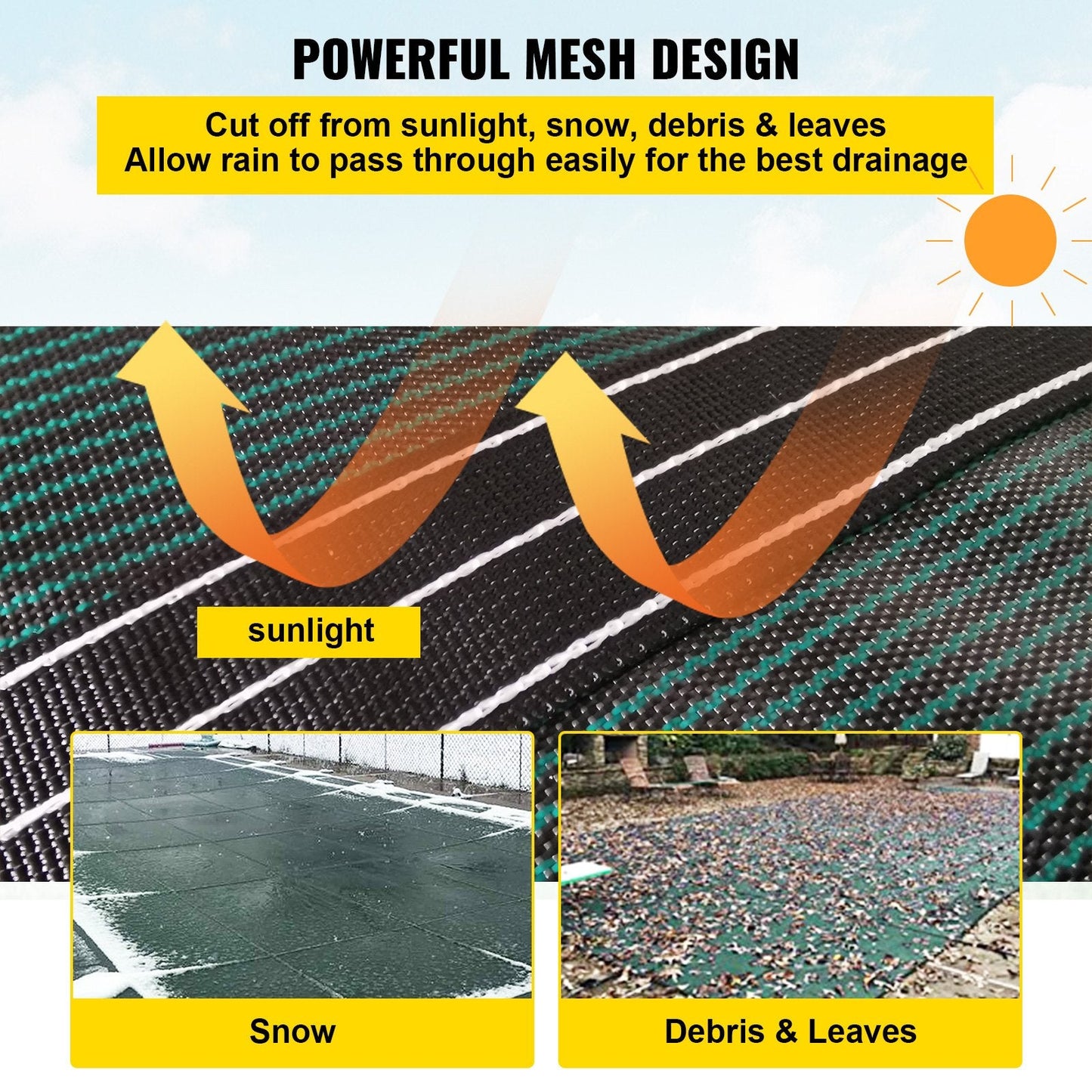 Green Inground Pool Safety Cover 6.1 x 12.2 m - Winter Protection & Easy Install