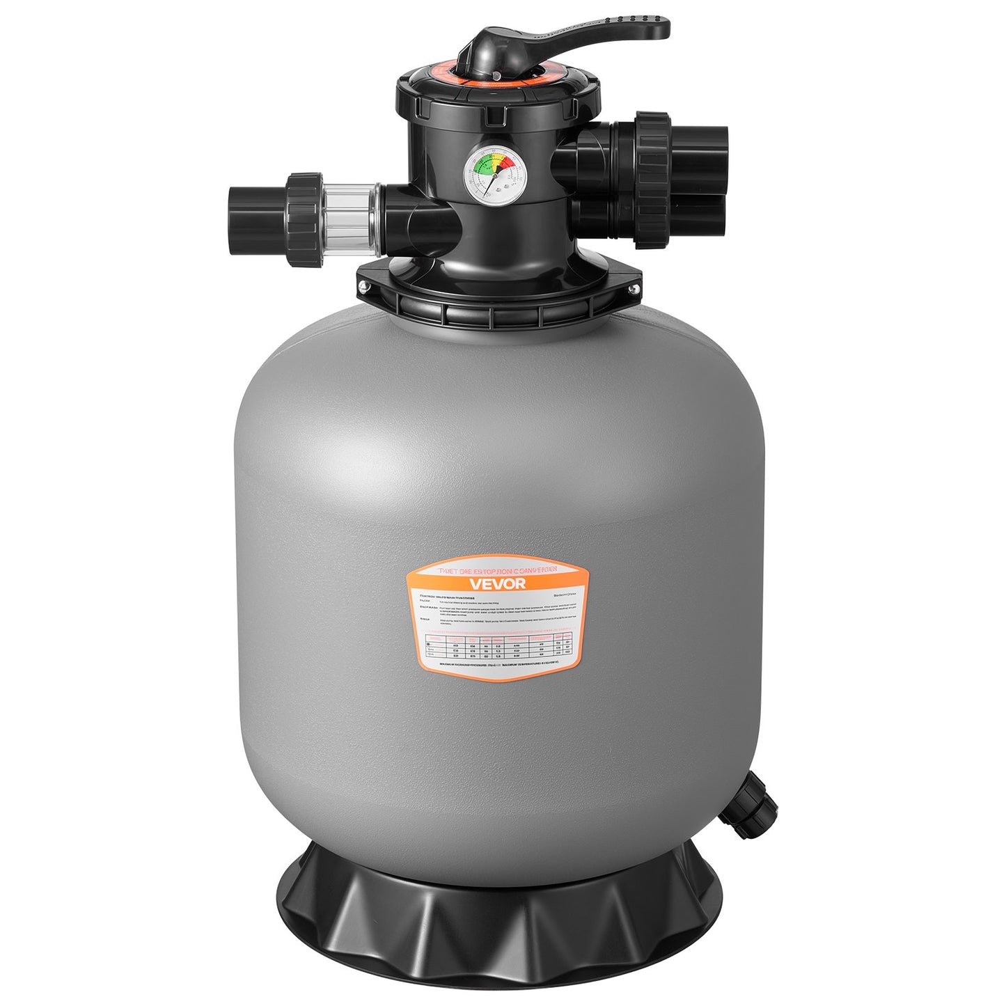 Sand Filter, 457.2 mm, 151.4 LPM Above Inground Swimming Pool Sand Filter System, with 7-Way Multi-Port Valve, Backwash, Rinse, Recirculate, Waste, Winter, Closed Modes, for Above In Ground Pool