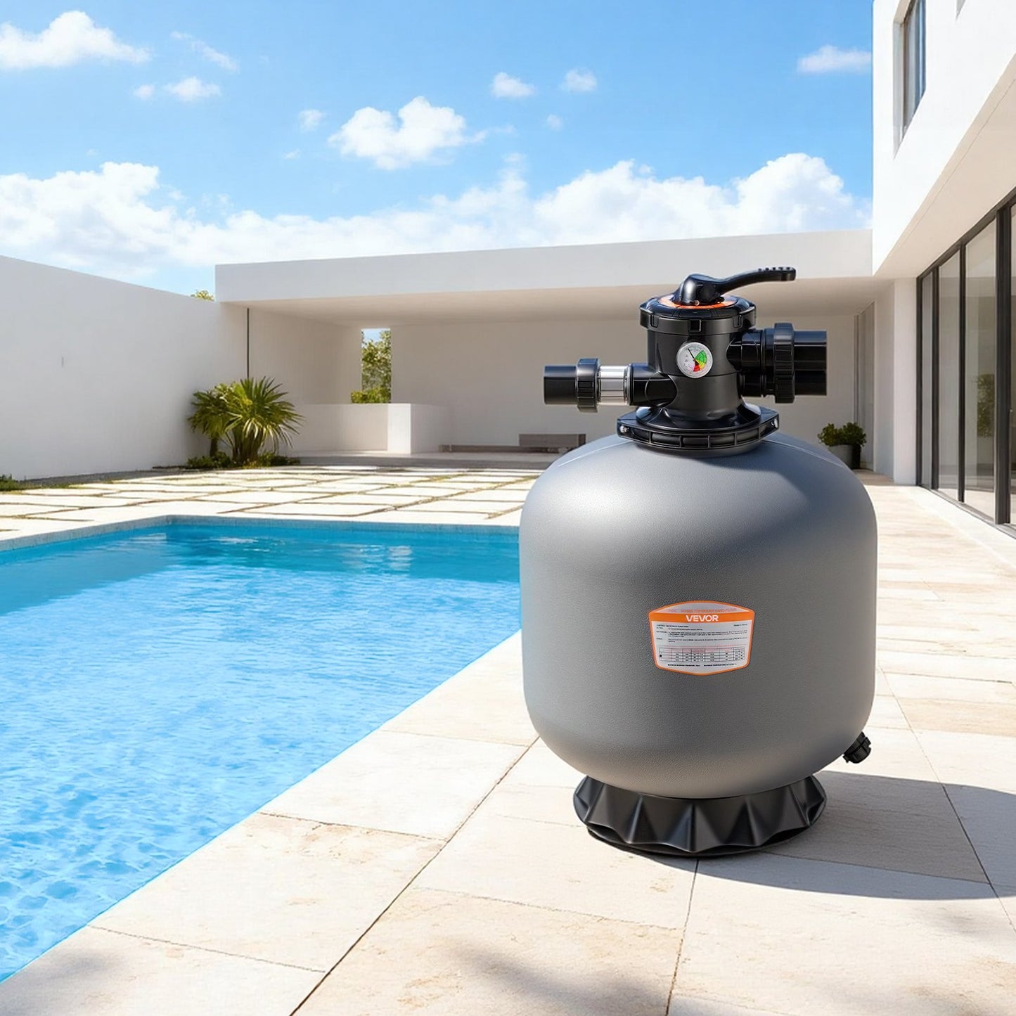Sand Filter, 508 mm, 189.3 LPM Above Inground Swimming Pool Sand Filter System, with 7-Way Multi-Port Valve, Backwash, Rinse, Recirculate, Waste, Winter, Closed Modes, for Above In Ground Pools