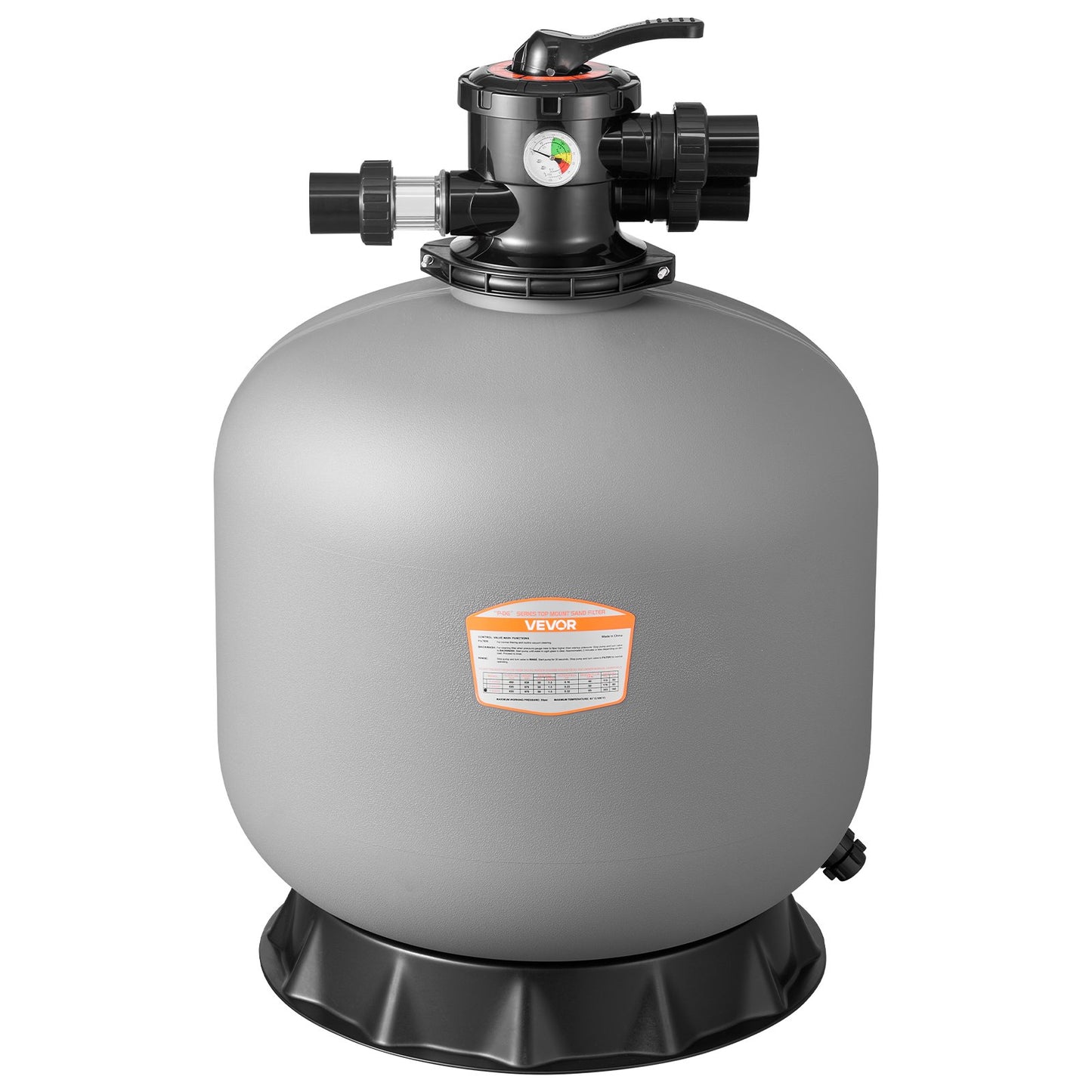 Sand Filter, 609.6 mm, 246.1 LPM Above Inground Swimming Pool Sand Filter System, with 7-Way Multi-Port Valve, Backwash, Rinse, Recirculate, Waste, Winter, Closed Modes, for Above In Ground Pool
