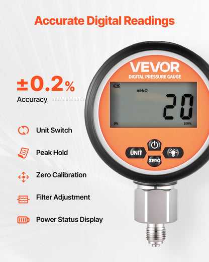 Digital Hydraulic Pressure Test Coupling Kit, 700 Bar Pressure Gauge Manometer Tester with 1 Gauge, 1 Test Coupling, 1 Quick-Release Coupler, and 1 Hose for Excavator Construction Machinery